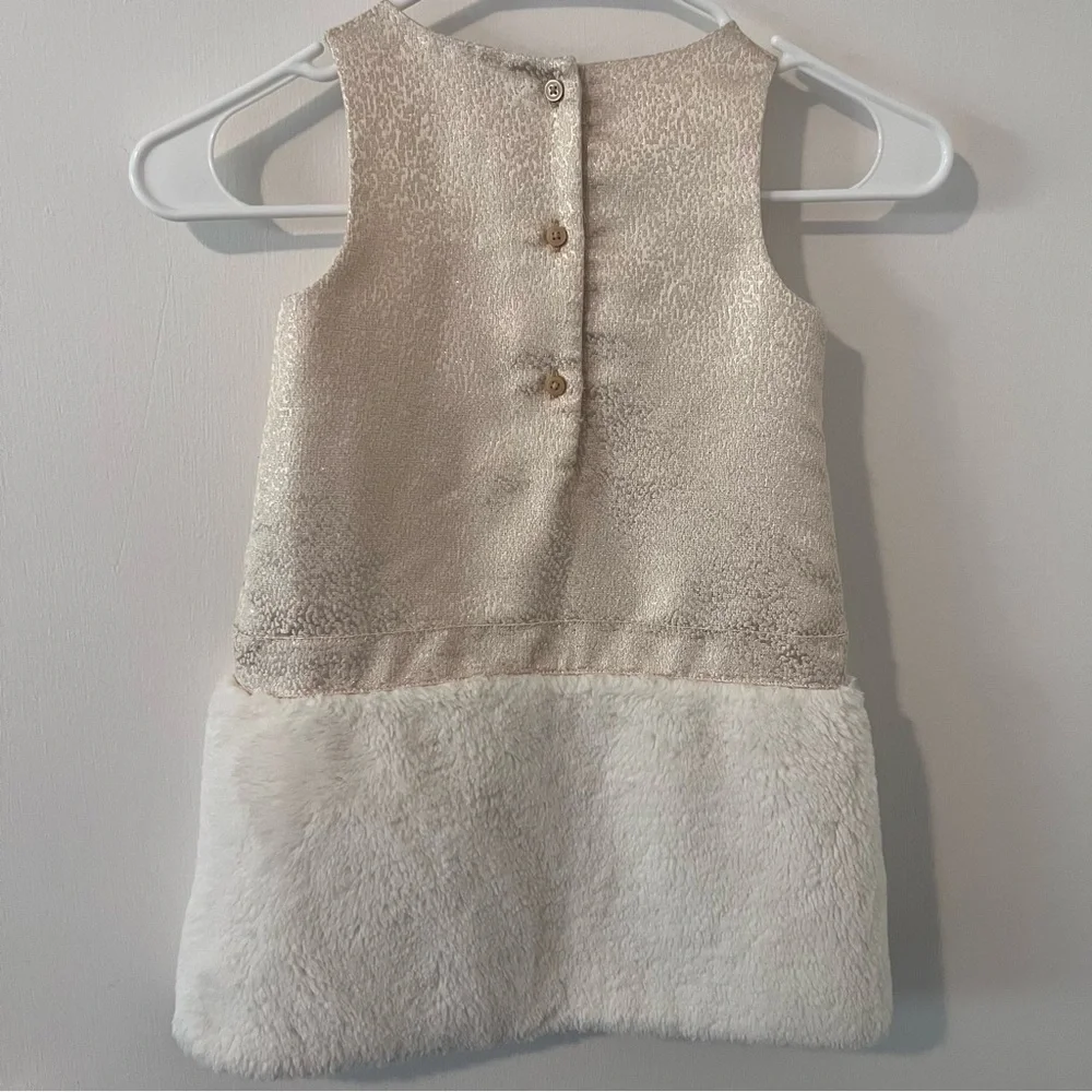 Janie and Jack Girls Metallic Faux Fur Fancy Party Dress Gold Jacquard Size 4